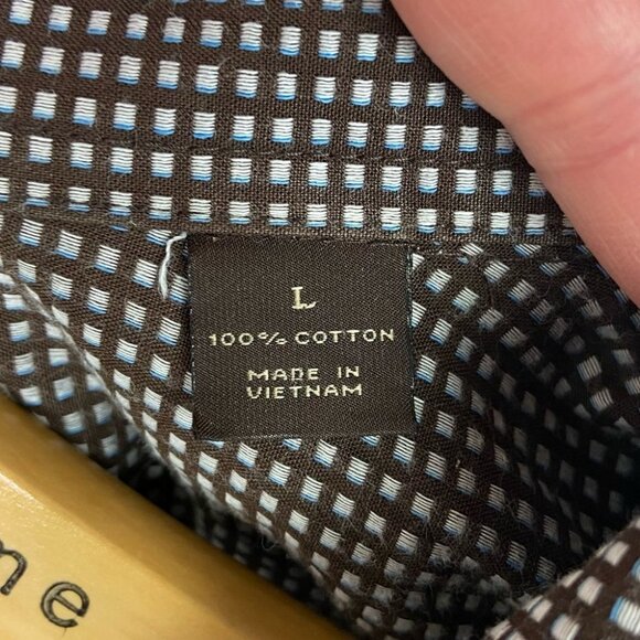 Tasso Elba‎ Button Down Checked Shirt Size Large Cotton Brown Blue Casual Dress - Picture 4 of 12